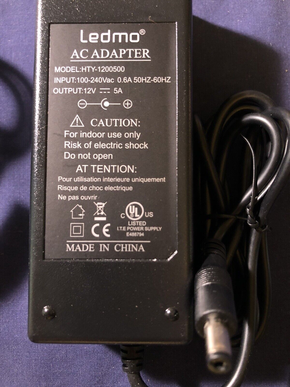 *Brand NEW* Ledmo 12V 5A 60W Ac Dc Adapter 100-240V For LED HTY-1200500 Power Supply